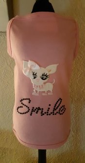 Shirt roze smile met witte chihuahua - maat S