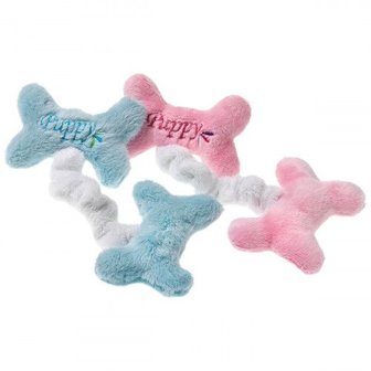 PLUCHE PUPPY BOTJES BLAUW OF ROZE 14CM