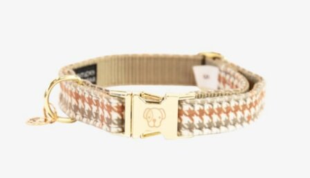 Hondenhalsband pied de poule beige