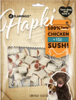 SNACK HAPKI SUSHI ROLLETJES MET KIP &amp; VIS 400GR