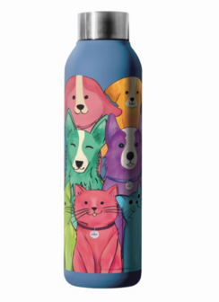 M-PETS PETJOY Roestvrije Drinkfles Dierenfamilie - Gekleurd 500ml