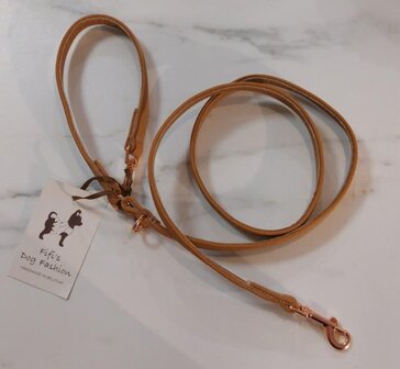 FIFI LEASH NORMAL  CAMEL LEATHER + ROSE GOLD