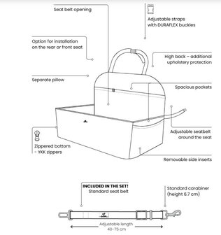 "Ero Soft" Dog Car Booster Seat VELVET GREY M