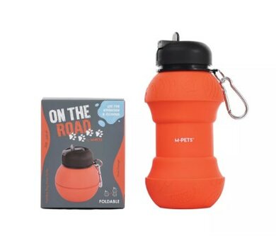 M-PETS on the road fel oranje opvouwbare waterfles voor honden 2-in-1 