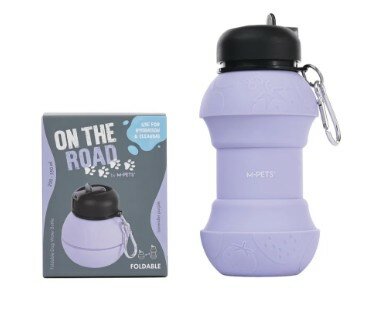 M-PETS on the road lavendelpaars opvouwbare waterfles voor honden 2-in-1 