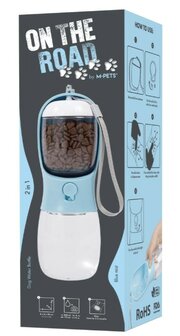 M-PETS on the road hond waterfles 300 ml - 2 in 1 - blauw