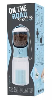 M-PETS on the road hond waterfles 600 ml - 3 in 1 - blauw