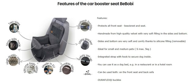 "Ero Soft" Dog Car Booster Seat VELVET DARK BEIGE M