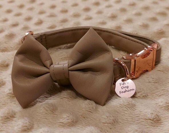 FIFI COLLAR QUINN + BOW BEIGE LEDER + ROSE GOLD