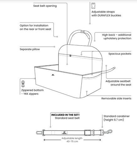 "Ero Soft" Dog Car Booster Seat VELVET GREY M