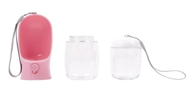 M-PETS on the road hond waterfles 300 ml - 2 in 1 - roze