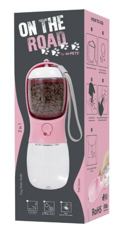 M-PETS on the road hond waterfles 300 ml - 2 in 1 - roze